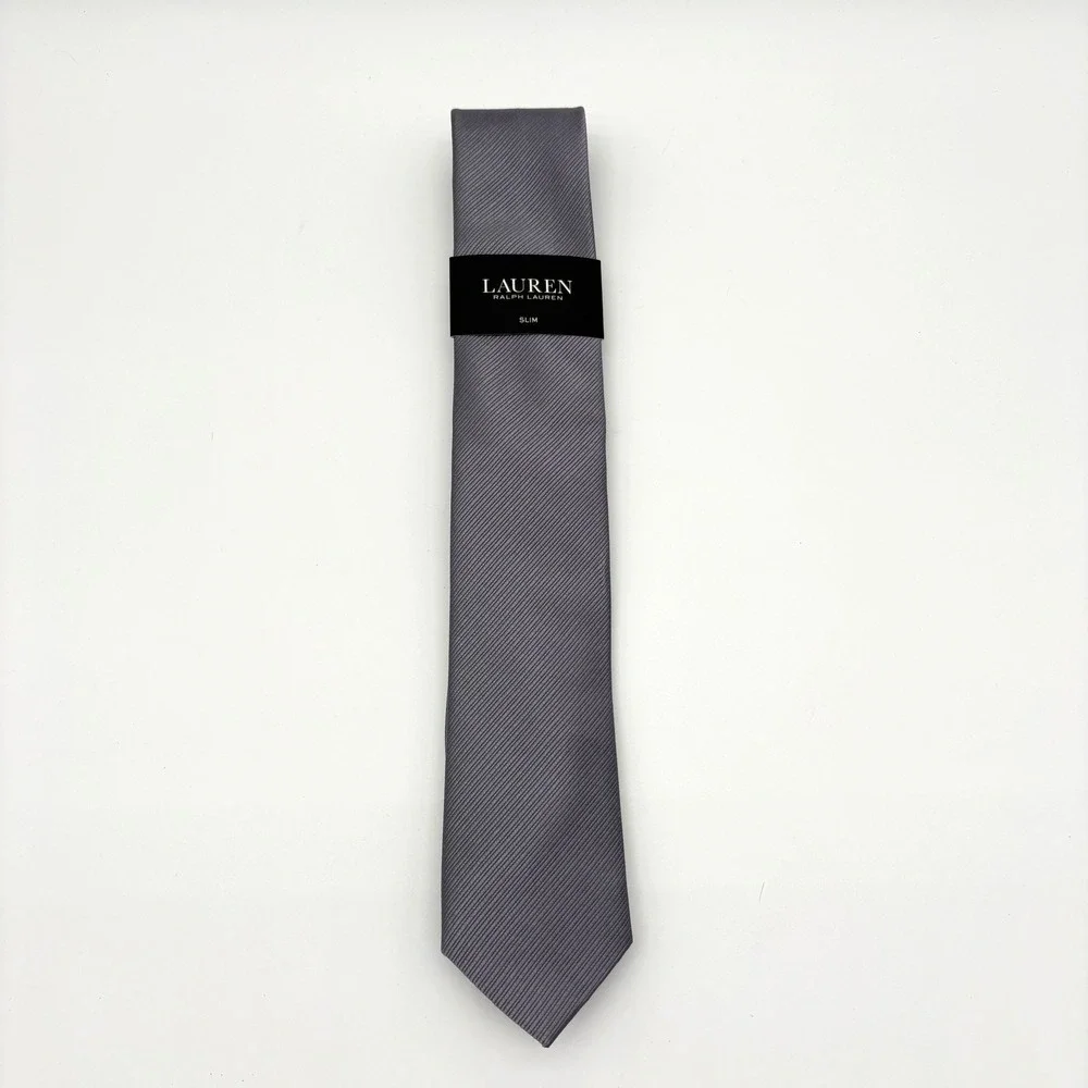 Ralph Lauren Grey Slim Necktie Modern Formal Textured Ribbed Business Wedding